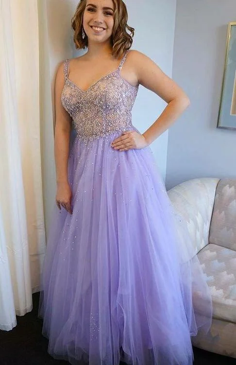 Beaded Tulle Long Prom Dresses,Winter Formal Dresses,DS3675