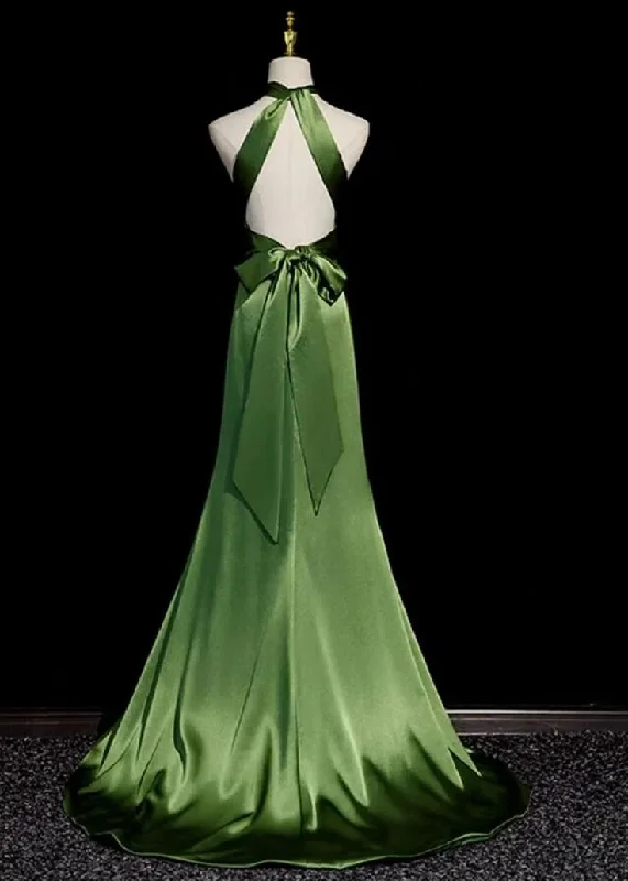 Elegant Halter Open Back Green A-Line Long Formal Party Dress, DP3458