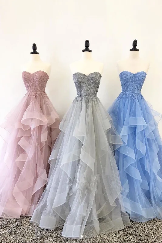 Elegant sweetheart tulle lace long prom dress tulle formal dress,DS2372