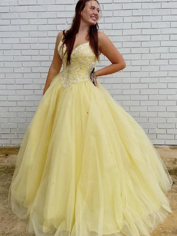 Gorgeous V Neck Beaded Yellow Long Prom Dresses, V Neck Yellow Formal Dresses, Yellow Evening Dresses,DS4448