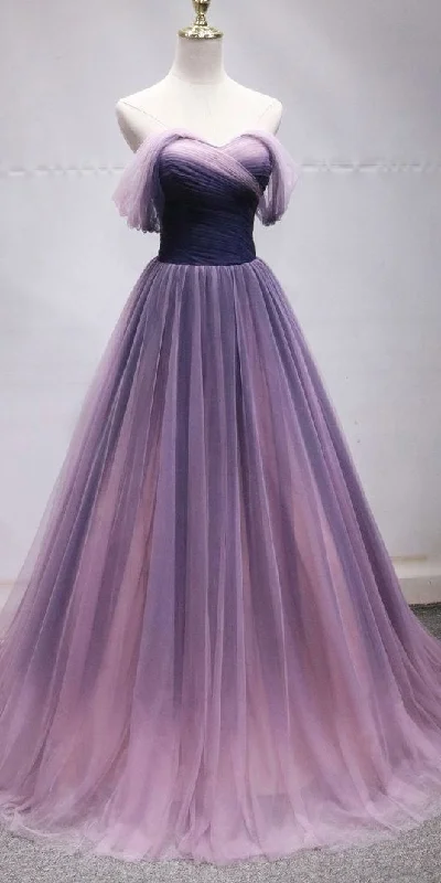 Off shoulder prom dress tulle party dress purple evening dress,DS4249