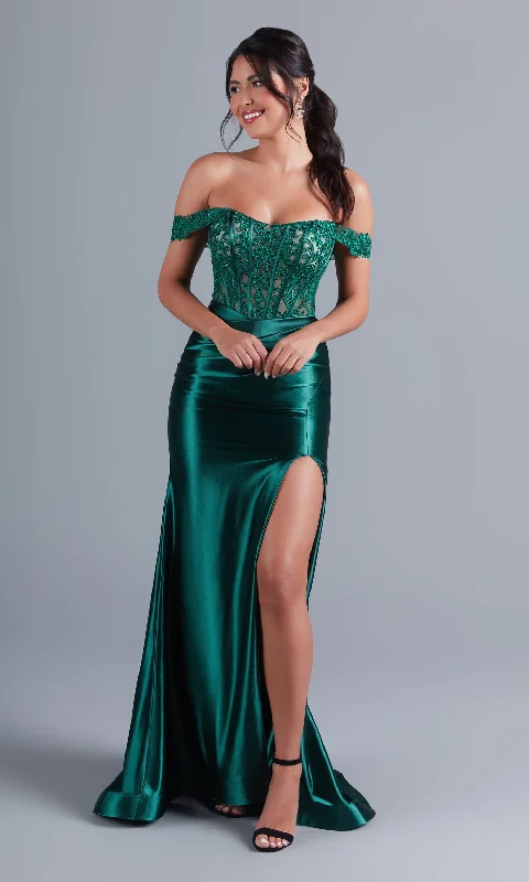 Off-Shoulder Emerald Green Long Prom Dress