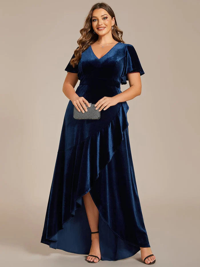 Plus Size High-Low A-Line Velvet Evening Dress