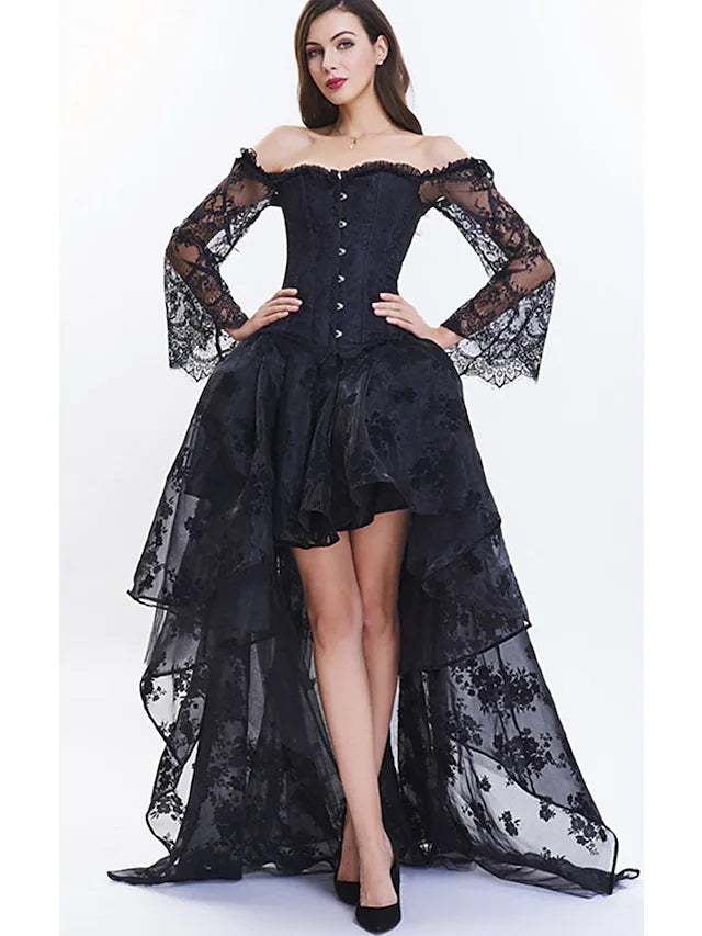 Prom Dresses Vintage Dress Masquerade Asymmetrical Long Sleeve Off Shoulder Lace with Appliques