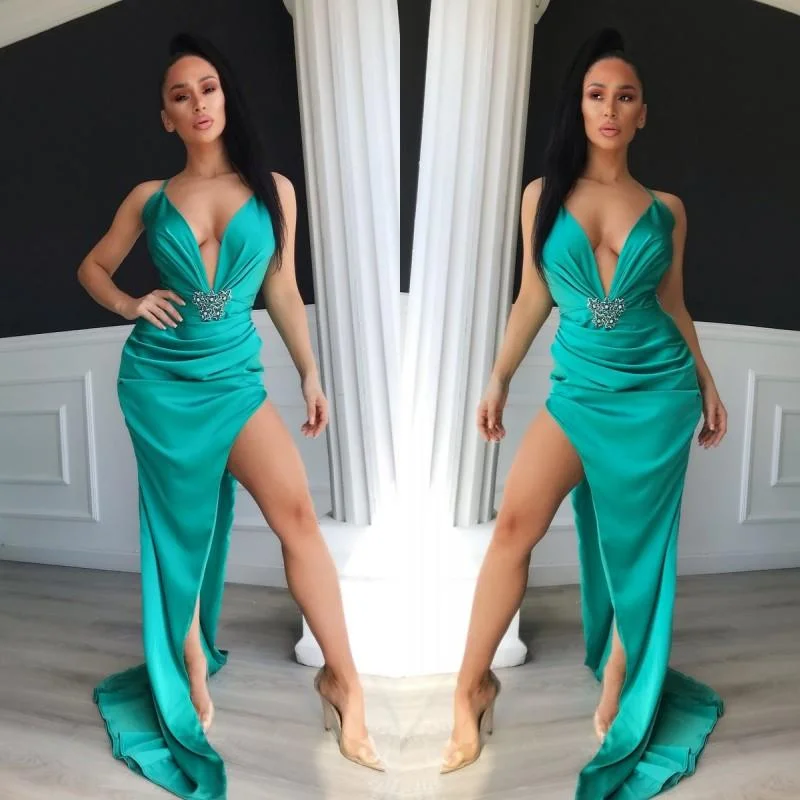 SEXY V-NECK SLEEVELESS LONG PROM DRESS WITH SPLIT,DS3518