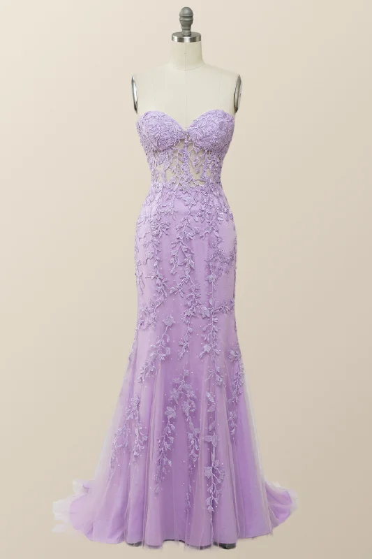 Sweetheart Lavender Lace Mermaid Long Prom Dress