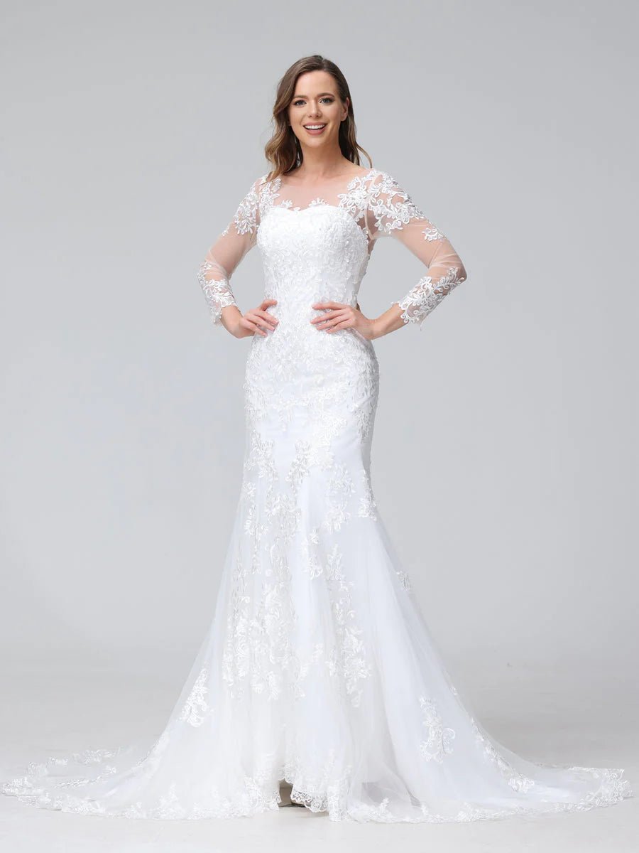 Trumpet/Mermaid Sweetheart Lace Wedding Dresses With Long Sleeves