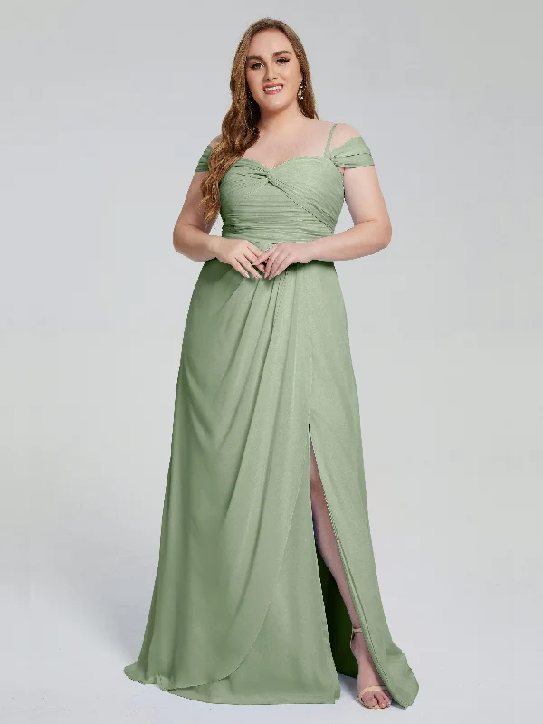 Catherine Pretty Straps Split Chiffon Plus Size Bridesmaid Dresses