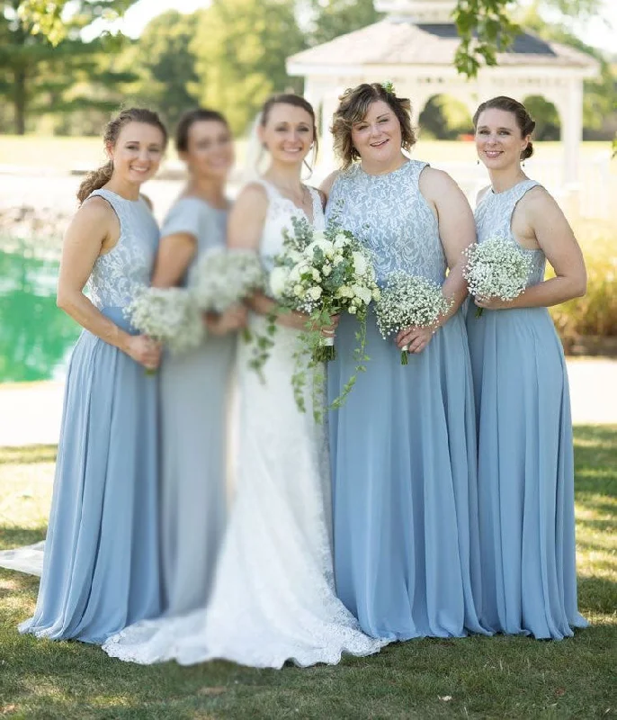 Elegant Blue Bridesmaid Dresses with Lace for Wedding Party