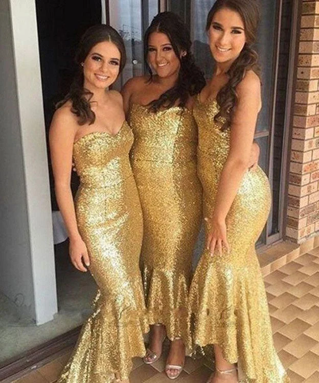 Gold Bridesmaid Dresses Sequined