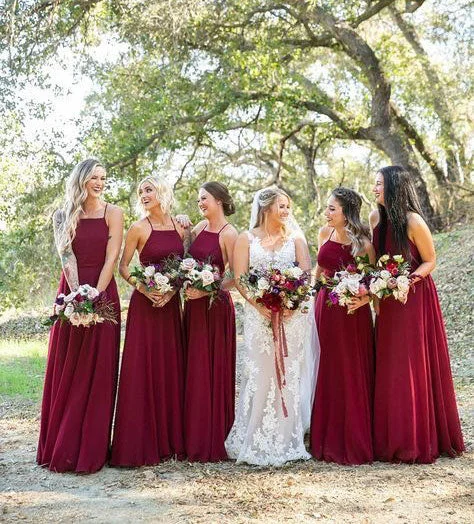 Halter Chiffon Long Bridesmaid Dresses under 100