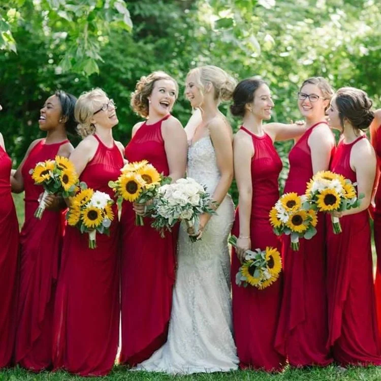 Halter Red Long Bridesmaid Dresses for Wedding Party