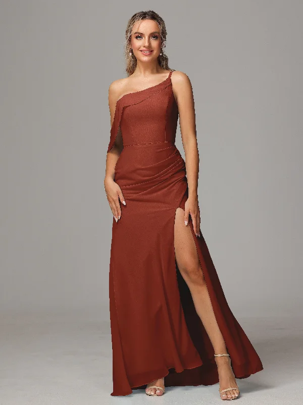 One Shoulder Off The Shoulder Chiffon Bridesmaid Dress