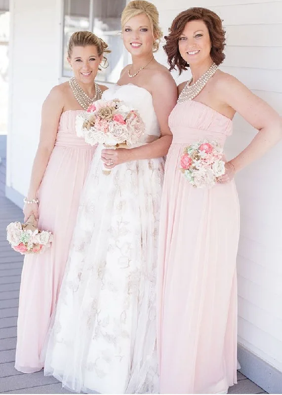 Pink Bridesmaid Dresses Chiffon for Wedding Party with Pearls