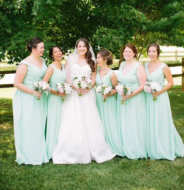 Plus Size V Neck Mint Bridesmaid Dresses Under 100