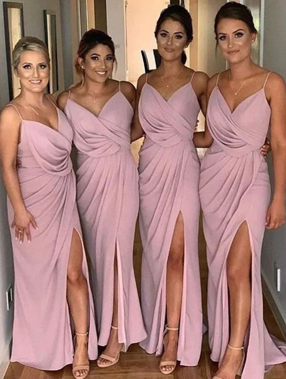 Spaghetti Straps Slit Side Bridesmaid Dresses for Wedding Party