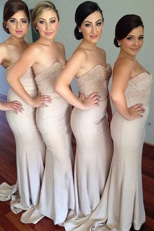 Strapless Long Beaded Sweetheart Bridesmaid Dresses Sexy Prom Dress