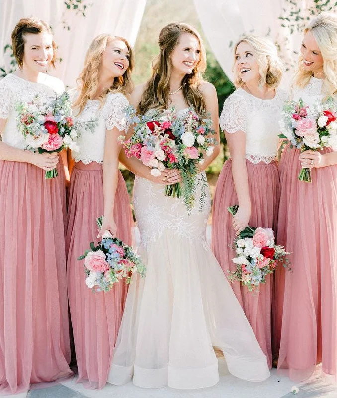 Two Piece Blush Pink Bridesmaid Dresses for Wedding