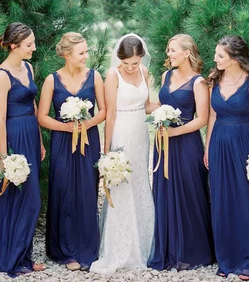 V Neck Long Bridesmaid Dresses for Wedding Party