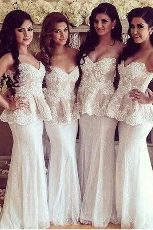 White Sweetheart Special Mermaid Bridesmaid Dresses Sexy Lace Prom Formal Dress