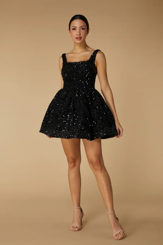 Albie Sequin Mini Dress with Voluminous Skirt