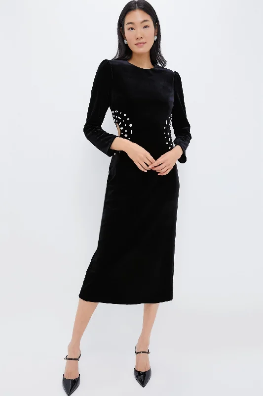 Black Embellished Velvet Jules Midi Dress