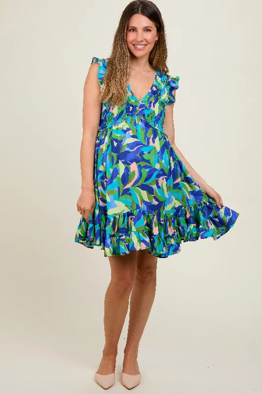 Blue Abstract Print Maternity Mini Dress