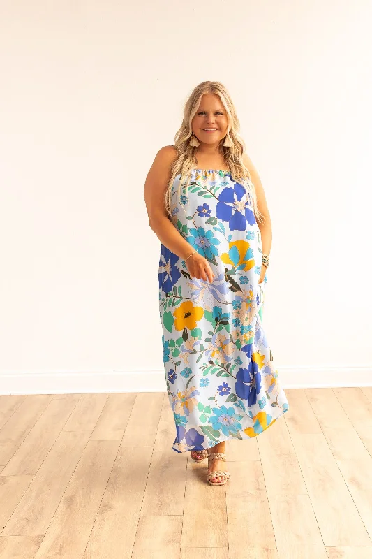 Blue Tropical Maxi Dress