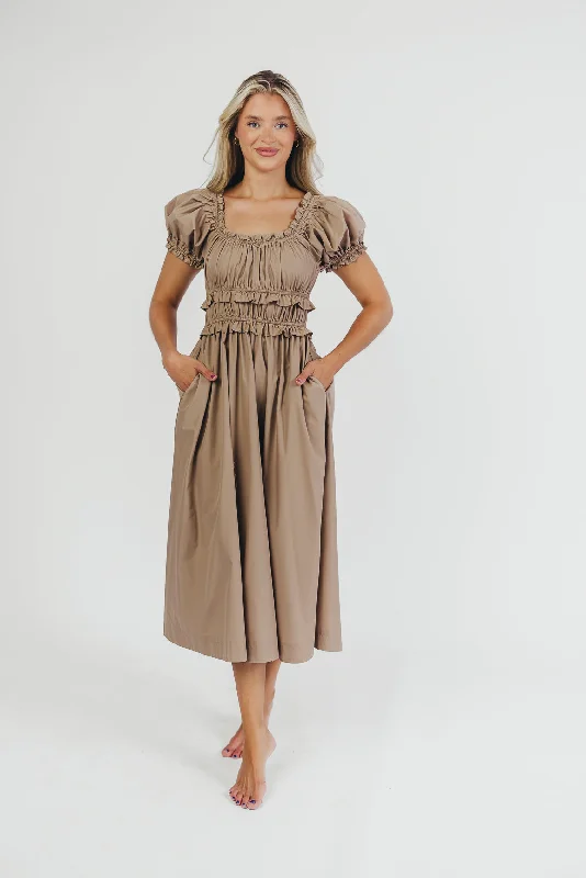 Raquel Cotton-Poplin Midi Dress in Dark Natural - Bump Friendly