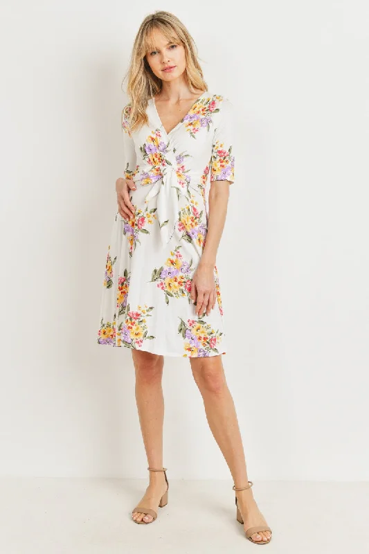 Floral V-neck With Side Tie Maternity Mini Dress