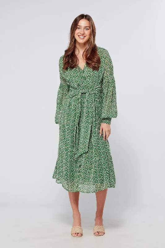 Sofia Green Front Belted Midi Dress