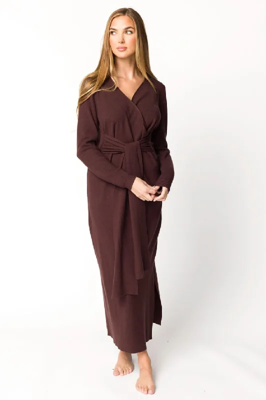 Harley Heathered Knit Midi Wrap Dress in Brown