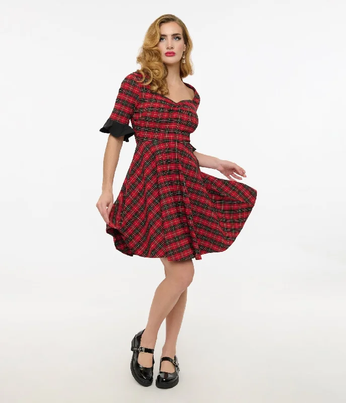 Jawbreaker Red Tartan & Black Heart Mini Dress