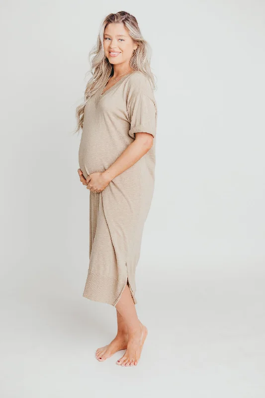 Off Road Midi Sweater Dress in Linen - Bump Friendly