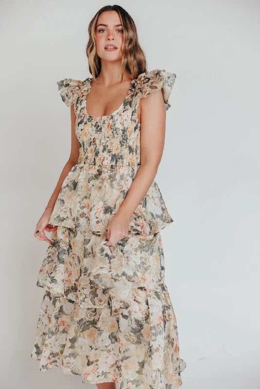 Forever & Always Midi Dress in Champagne Floral - Bump Friendly & Inclusive Sizing (S-3XL)