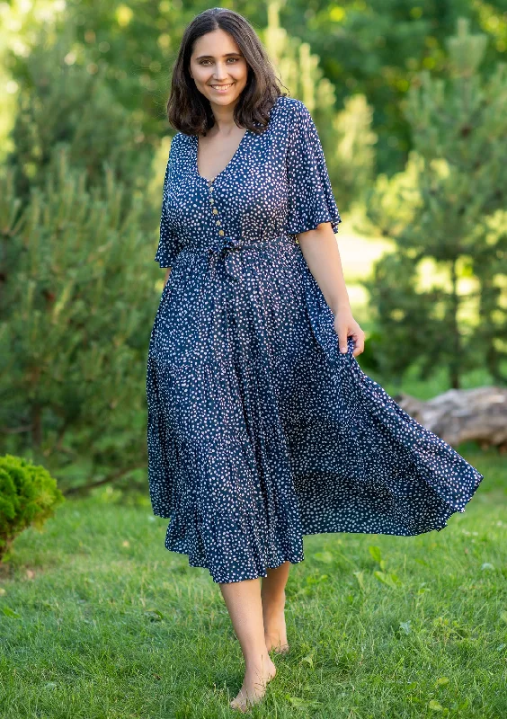 Polka Blue Midi Plus Dress