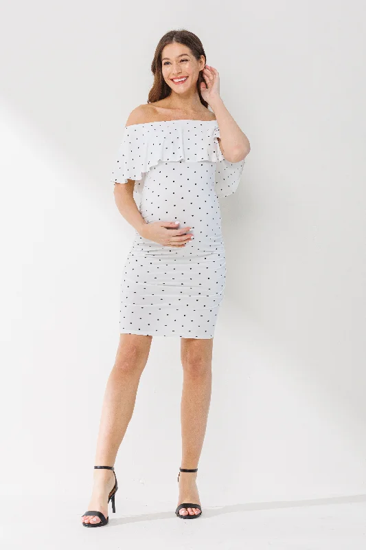 Polka Dot Ruffle Off-Shoulder Maternity Mini Dress