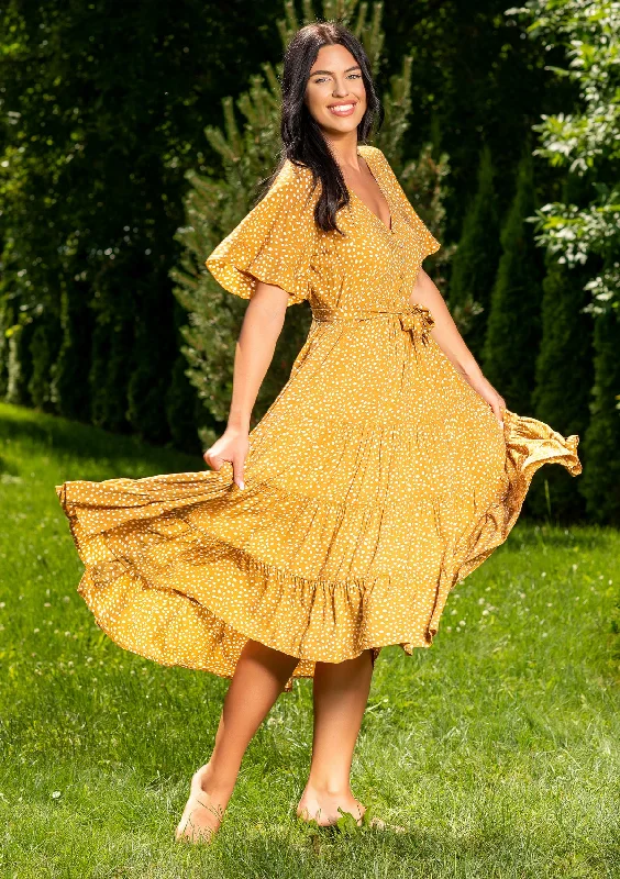 Polka Mustard Midi Dress