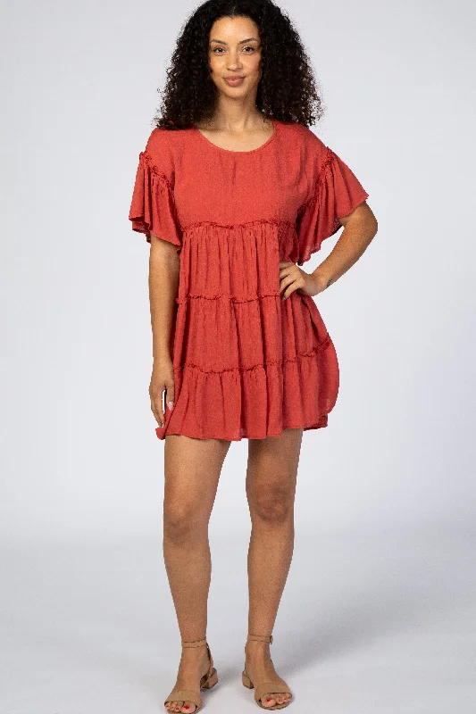 Rust Tiered Mini Dress