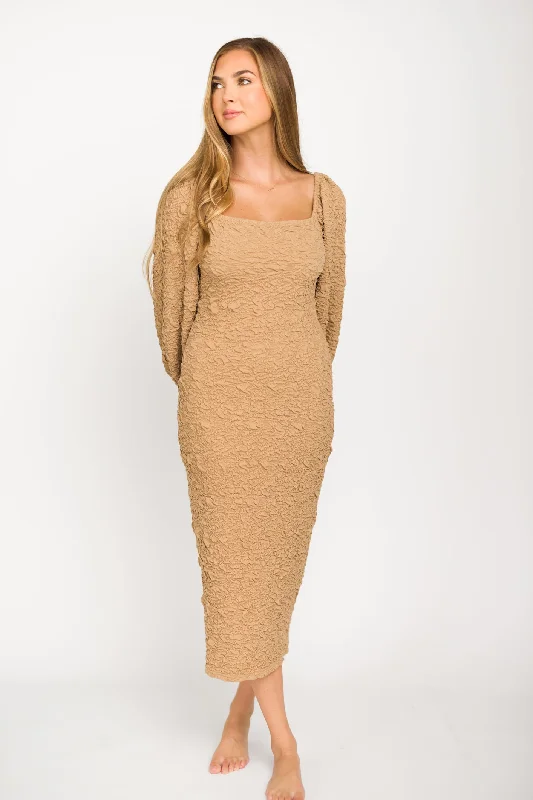 Darcy Square Neck Midi Dress in Taupe