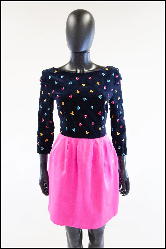 Vintage 1980s Navy Pink Heart Mini Dress