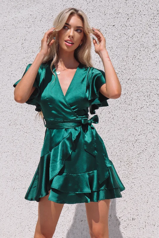 Satin Butterfly Dress - Emerald Green