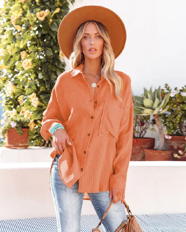 Kennedy Cotton Pocketed Button Down Tunic - Tangerine