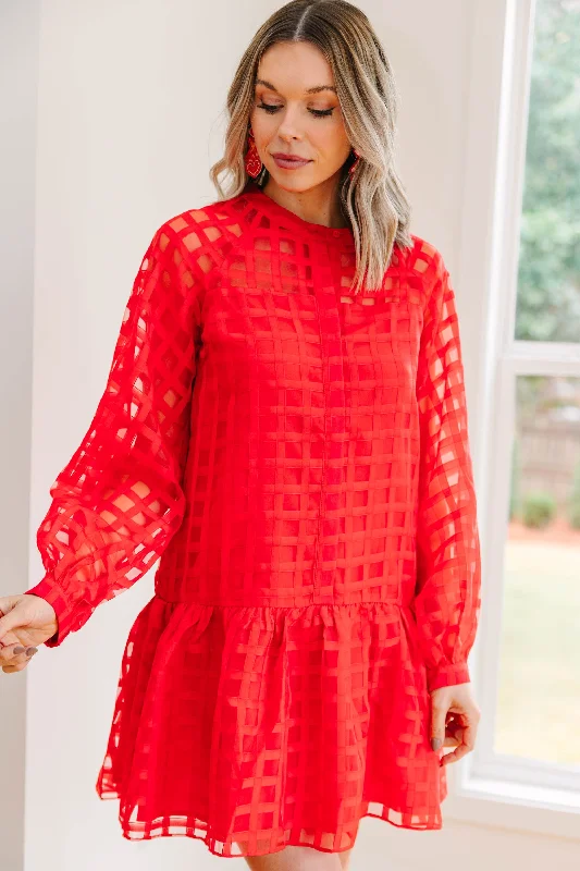 Leave You There Red Textured Dress