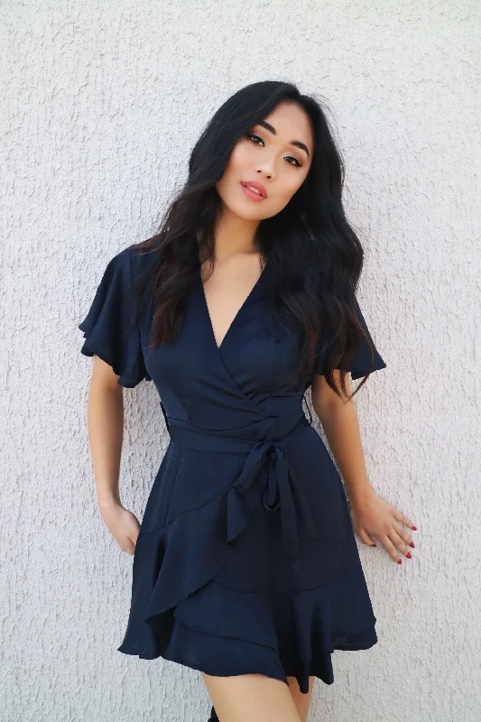 Satin Butterfly Dress - Navy