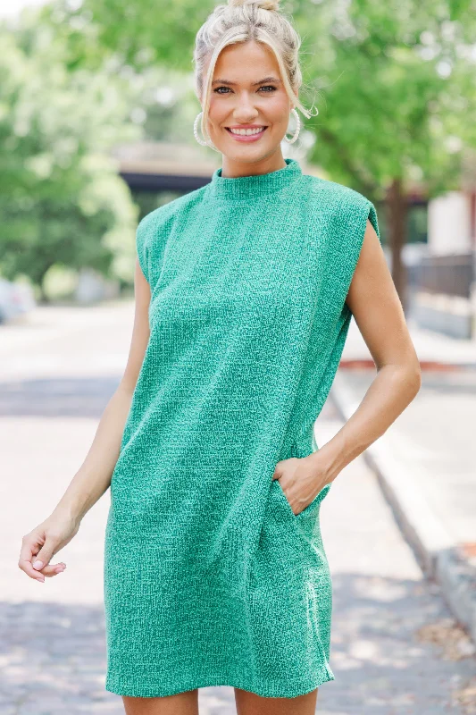 One More Time Green Tweed Shift Dress