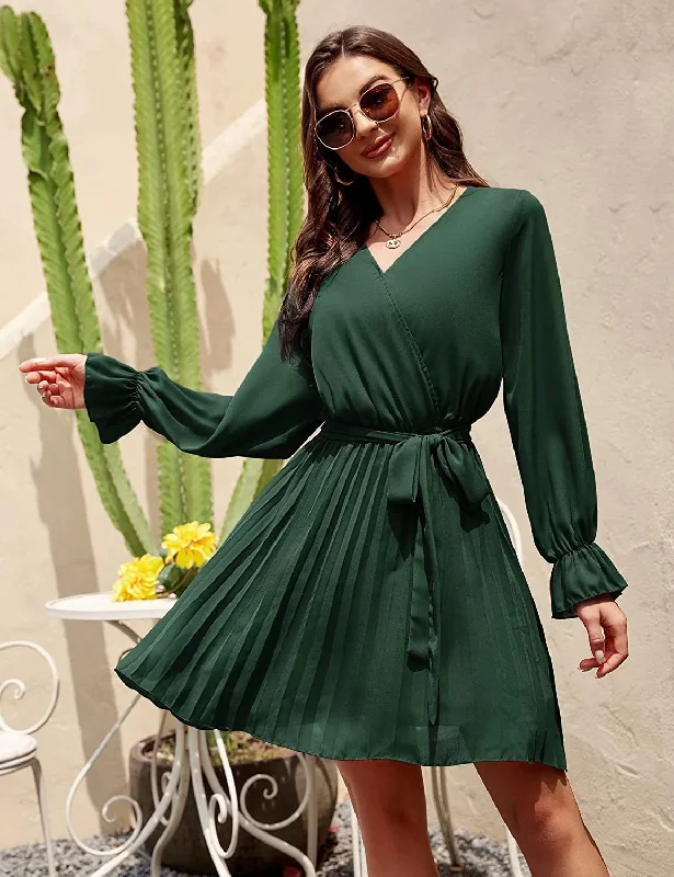 Slow Dance Satin Wrap Dress - Hunter Green