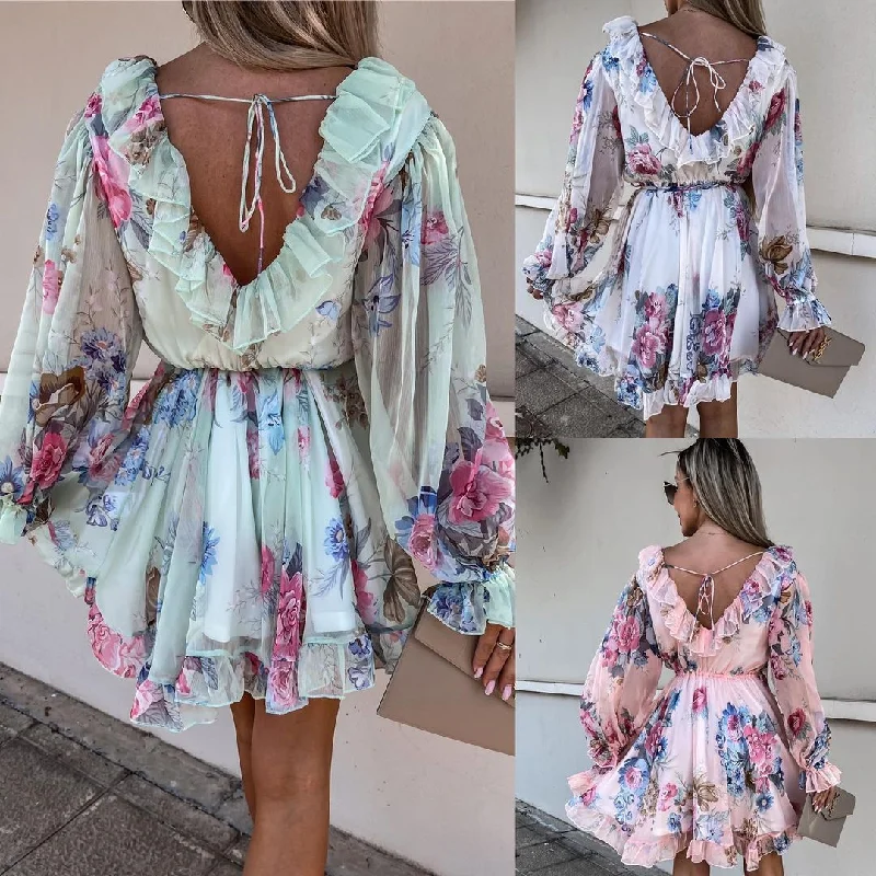 Bohemian Floral Summer Dress, Mini Boho Dress For Women