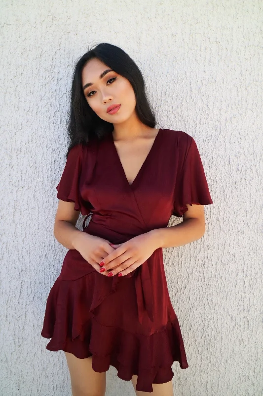 Satin Butterfly Dress - Wine