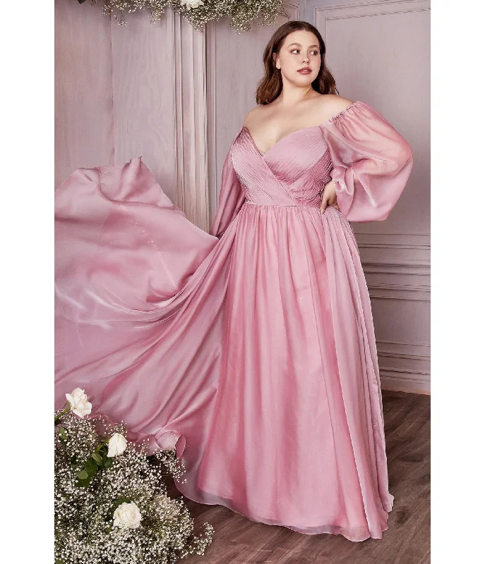 Cinderella Divine  Plus Size Petal Blush Chiffon Sweetheart Bridesmaid Goddess Gown